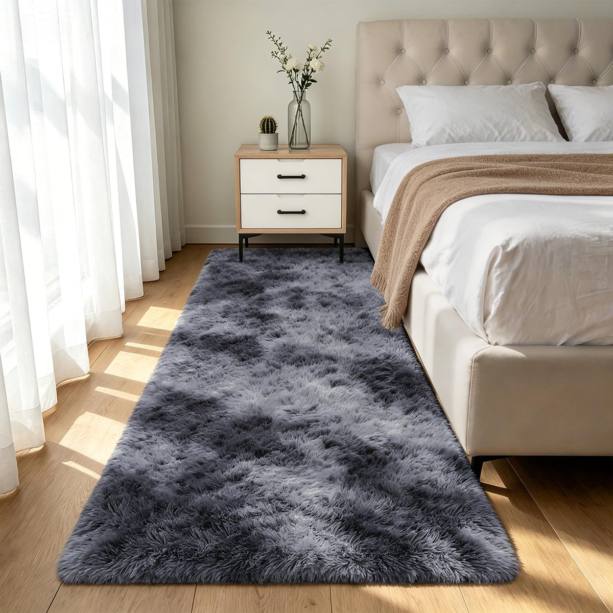 Shag Area Rugs for Bedroom Living Room,4X6 Ultra Soft Fluffy Area Rugs for Dorm,Indoor Carpet Plush Rugs for Home Decor,Tie-Dye Grey