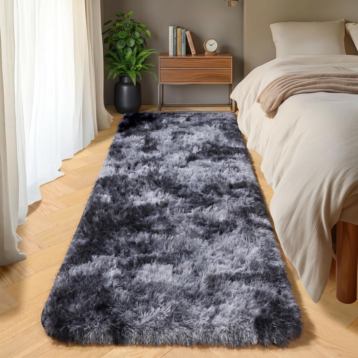 Area Rugs for Bedroom Living Room, 4x6 Fluffy Grey and Black Geometric Rug