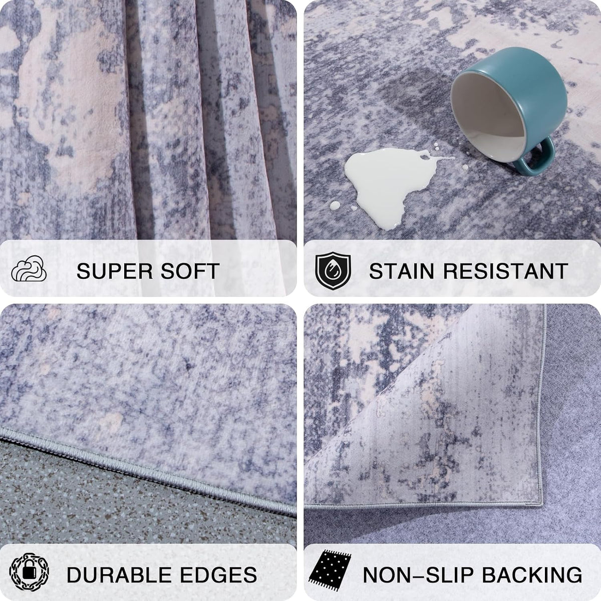 5x7 Area Rugs Living Room Rug Abstract Washable Rug Non-Slip Soft Low Pile Indoor Floor Stain Resistant Thin Carpet for Bedroom Dining Room Home Office Farmhouse Nursery - Light Gray & Cream 5' x 7'