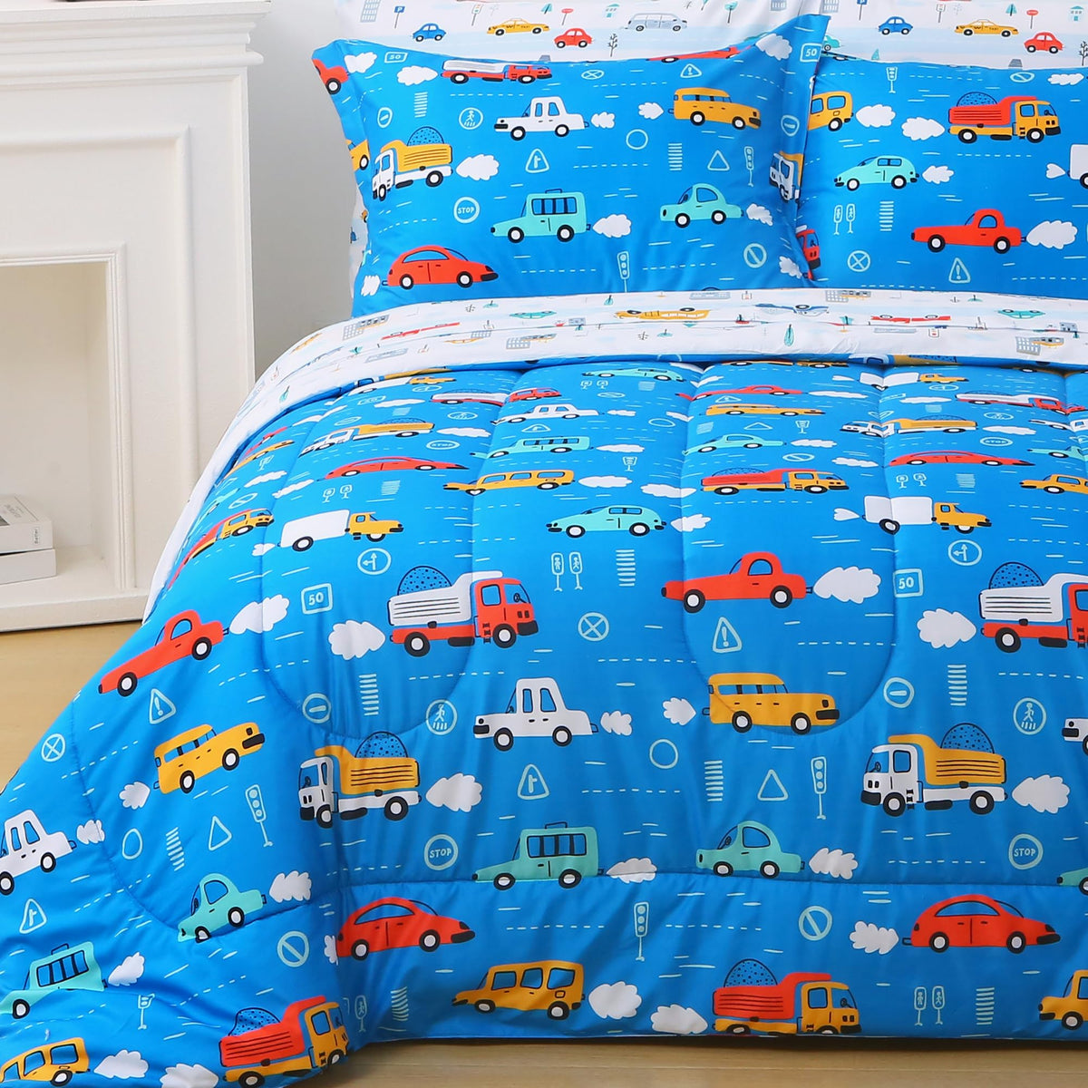 Viviland Kids Twin Bedding Sets, Boys Comforter, White Car