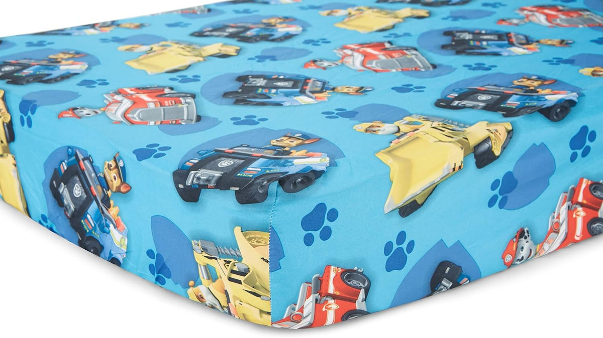 Paw Patrol Calling All Pups 4 Piece Toddler Bedding Set – Includes Comforter, Sheet Set – Fitted + Top Sheet + Reversible Pillowcase for Boys Bed, Blue
