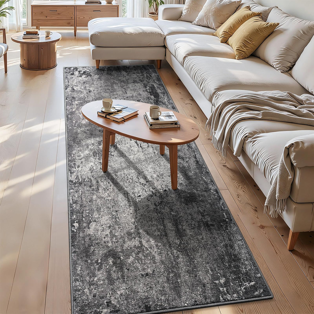 Living Room Rug 5x7 Gray Area Rug Machine Washable Boho Rug Non Slip Abstract Vintage Indoor Large Rugs for Bedroom, Classroom, College Dorm, Farmhouse, Dining Room, Kids Playroom