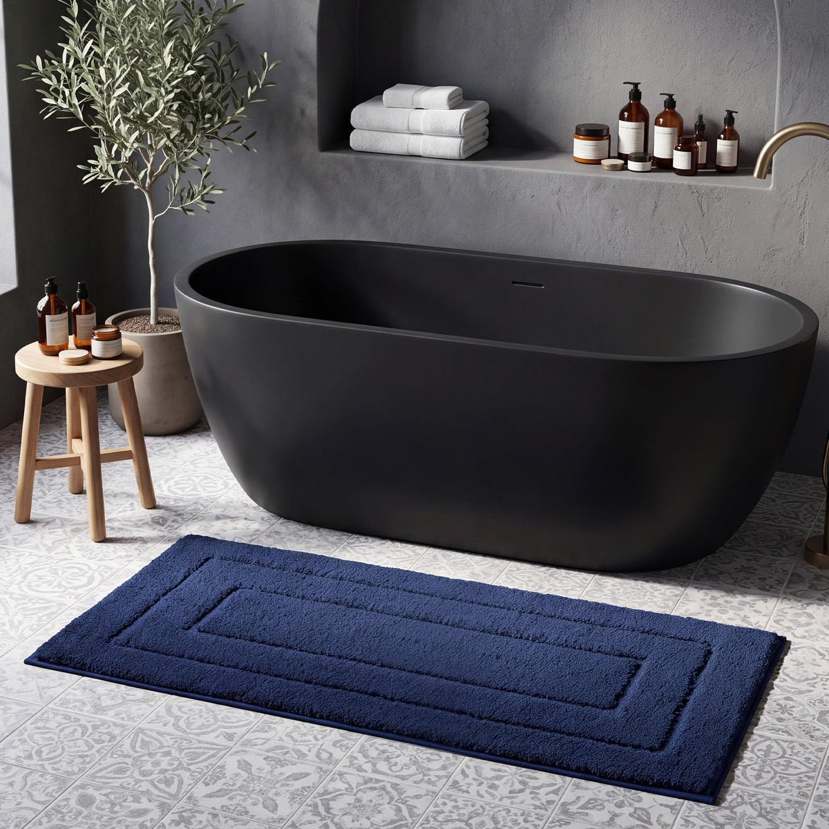 GRANNY SAYS Gray Bathroom Rug 16" x 24", Non-Slip Microfiber Bath Mat