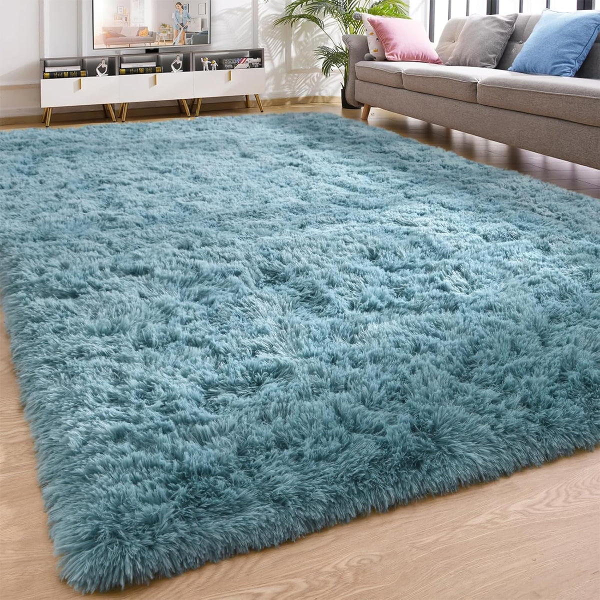 YJ.GWL Shag Runner Rug Non Slip for Bedroom Living Room Soft Small Rugs for Dorm, 2x6 Feet Grey Plush Carpet Runner for Nursery Dorm, Fuzzy Bedside Rug for Kids Boys Girls Room Home Decor