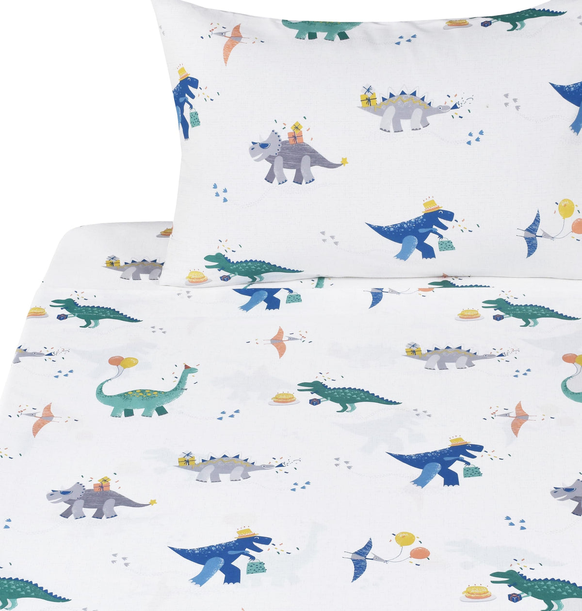 J-pinno Dinosaur Construction Work Digger Cars Vehicle Cute Cozy Fun Full Sheet Set for Kids Girls Children 100% Cotton Flat Sheet + Fitted Sheet + Piillowcase Bedding Set (Dinosaur, Full)