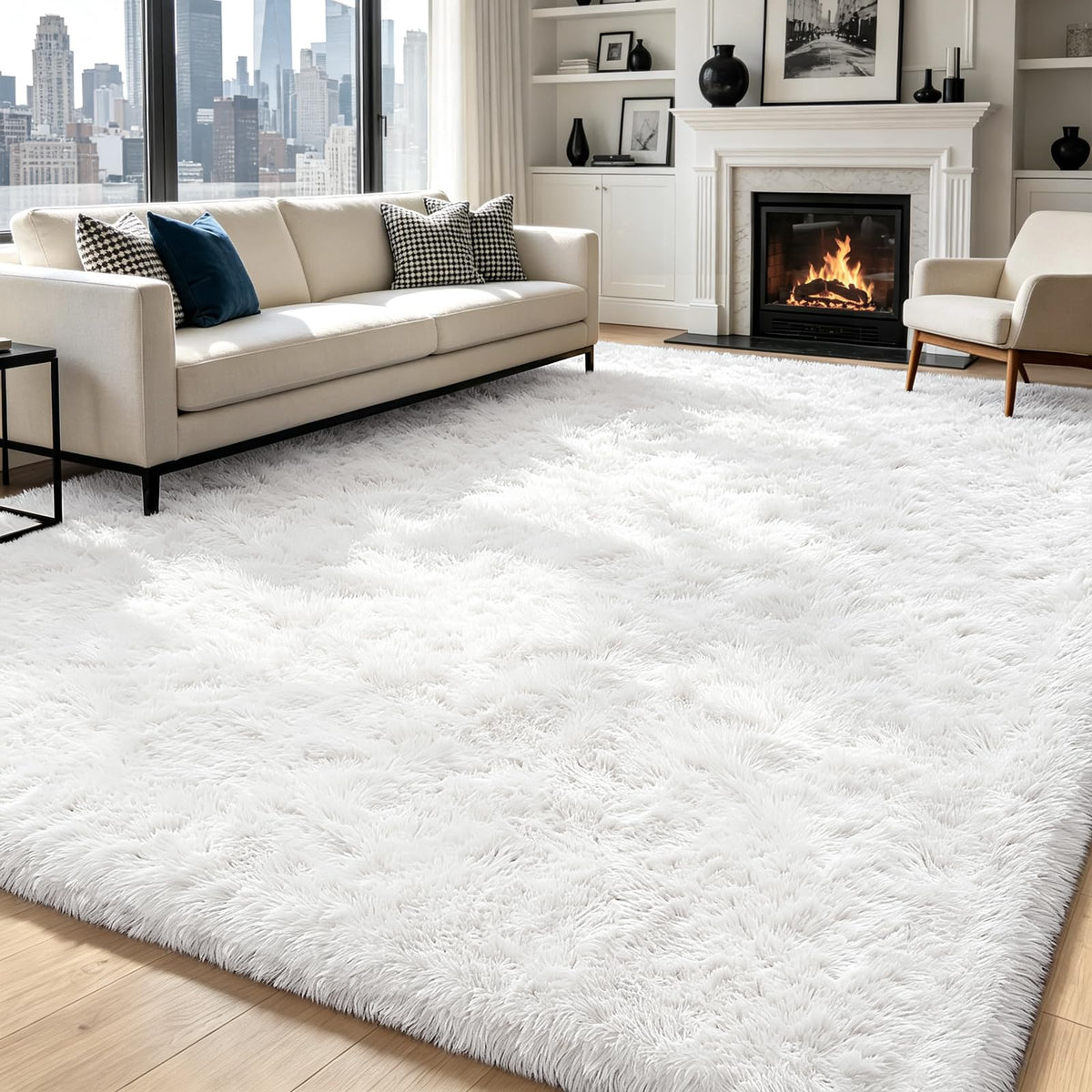 4x6 Beige Rug for Bedroom, Fluffy Shag Area Rug Small Rug Bedroom Carpet