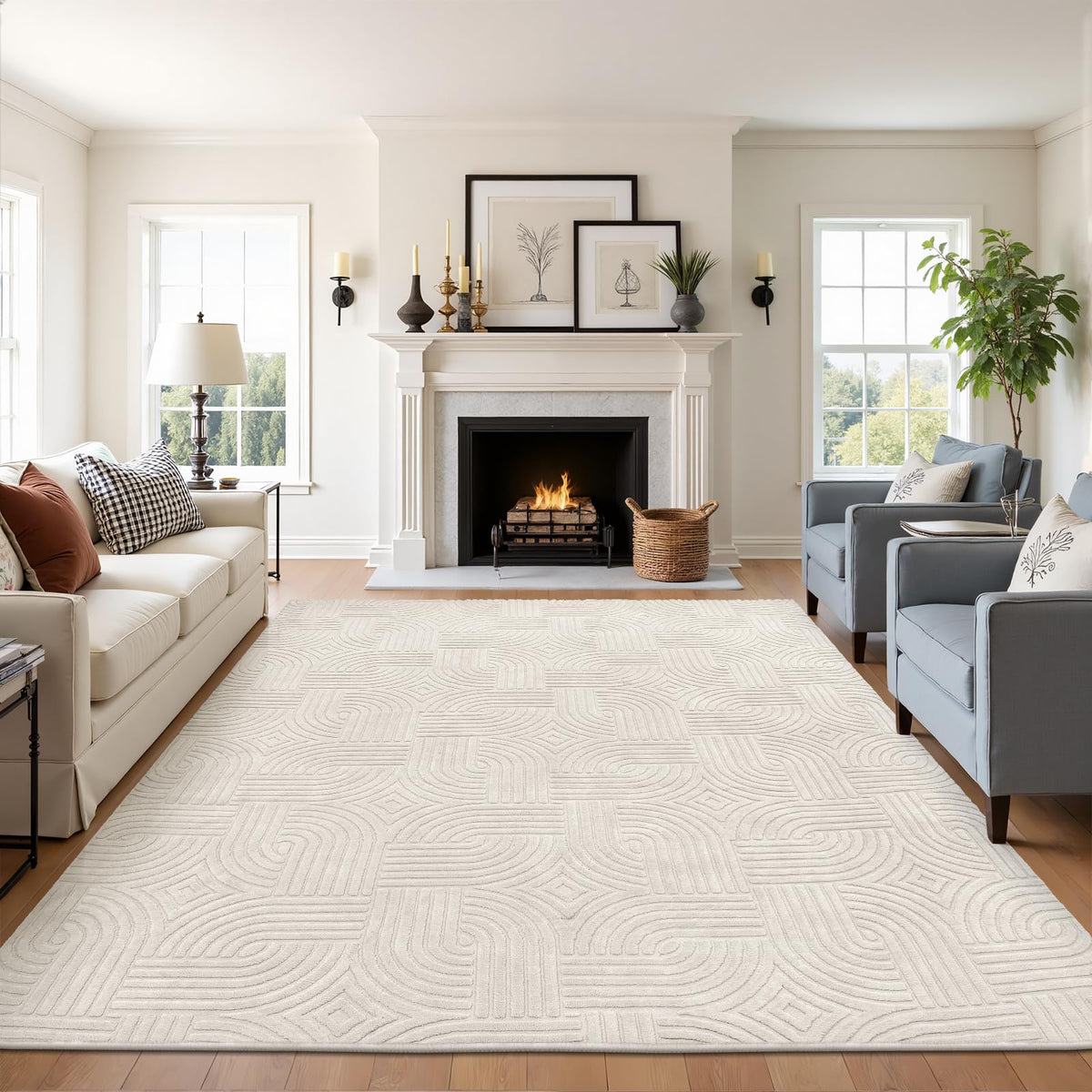 Pauwer 5x7 Area Rug for Living Room, Modern Bedroom Floor Carpet, Beige