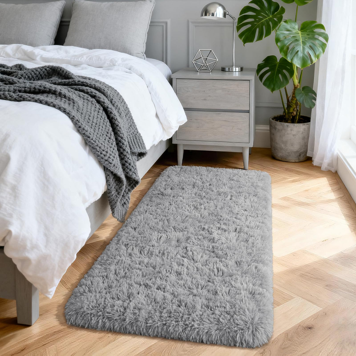 Merelax Soft Area Rug for Livingroom Bedroom, Machine Washable 4x6 Black Rugs Fluffy Shaggy Bedside Rug, Non Slip Indoor Carpet for Nursery Kids Room Home Decor Aesthetic