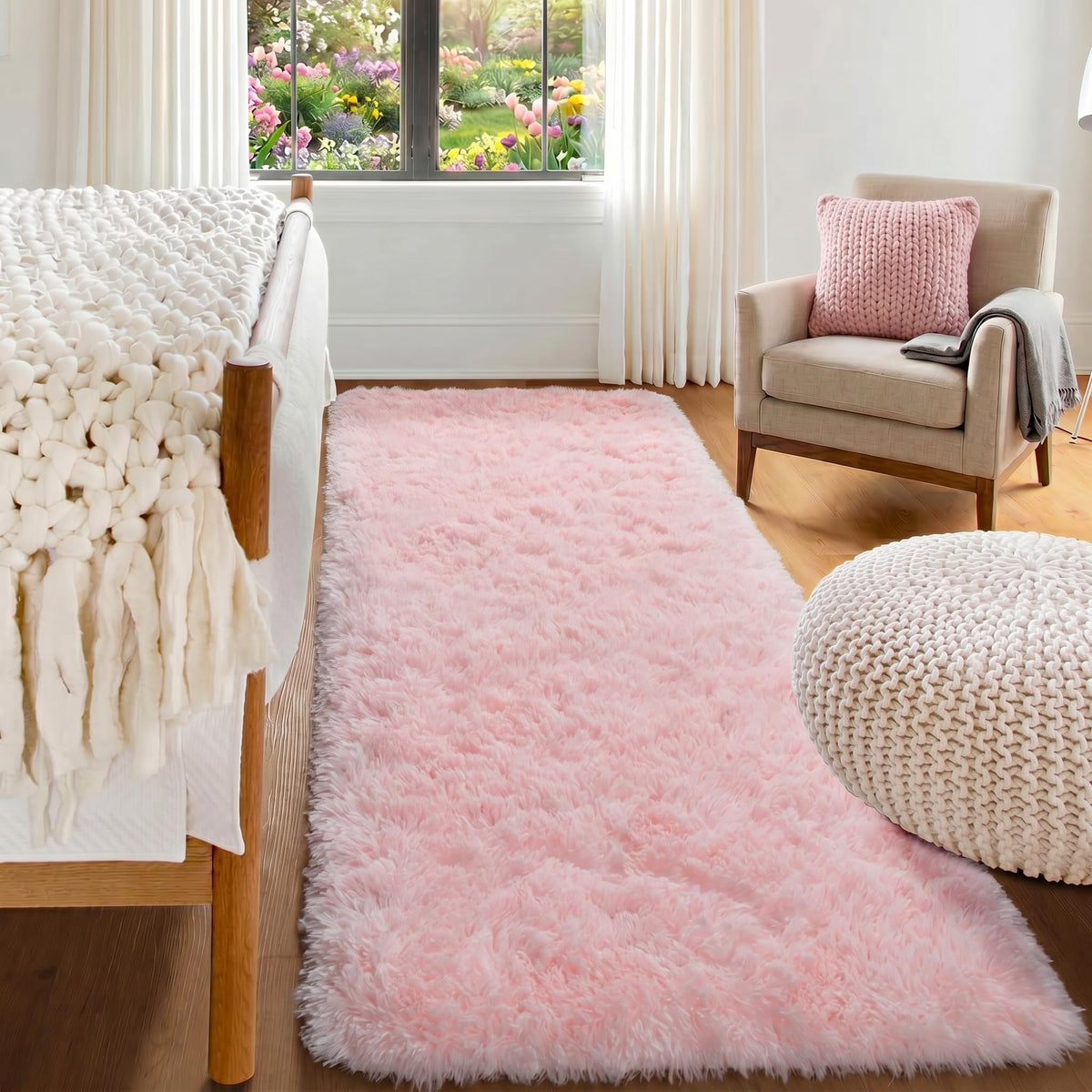 Area Rugs for Bedroom Living Room, 4x6 Fluffy Grey and Black Geometric Rug