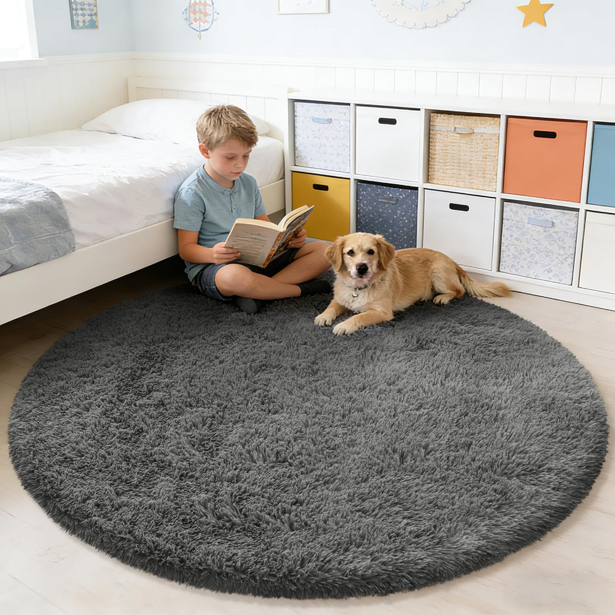 5x8 Shag Area Rug for Bedroom,Grey and Black Fluffy Rugs for Living Room