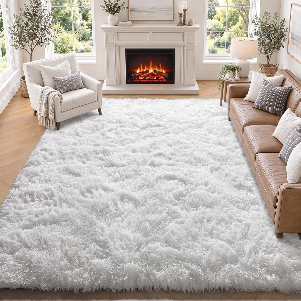 Area Rugs for Bedroom Living Room, 4x6 Fluffy Grey and Black Geometric Rug