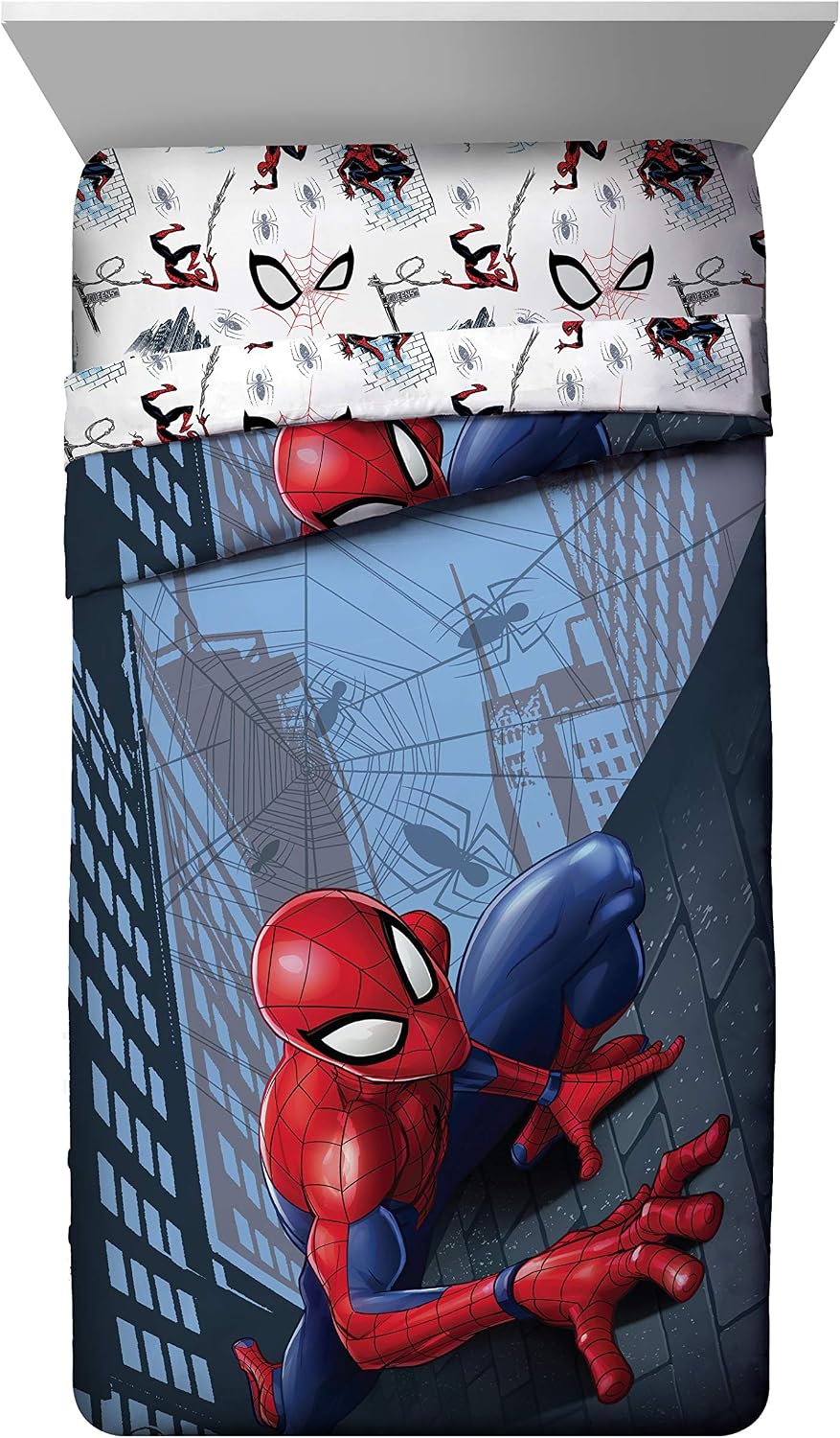 Marvel Spiderman Twin Comforter Set 4 Piece Kids Bedding for Boys, Multi