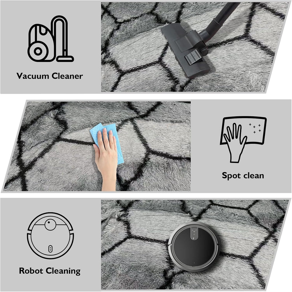 5x8 Shag Area Rug for Bedroom,Grey and Black Fluffy Rugs for Living Room