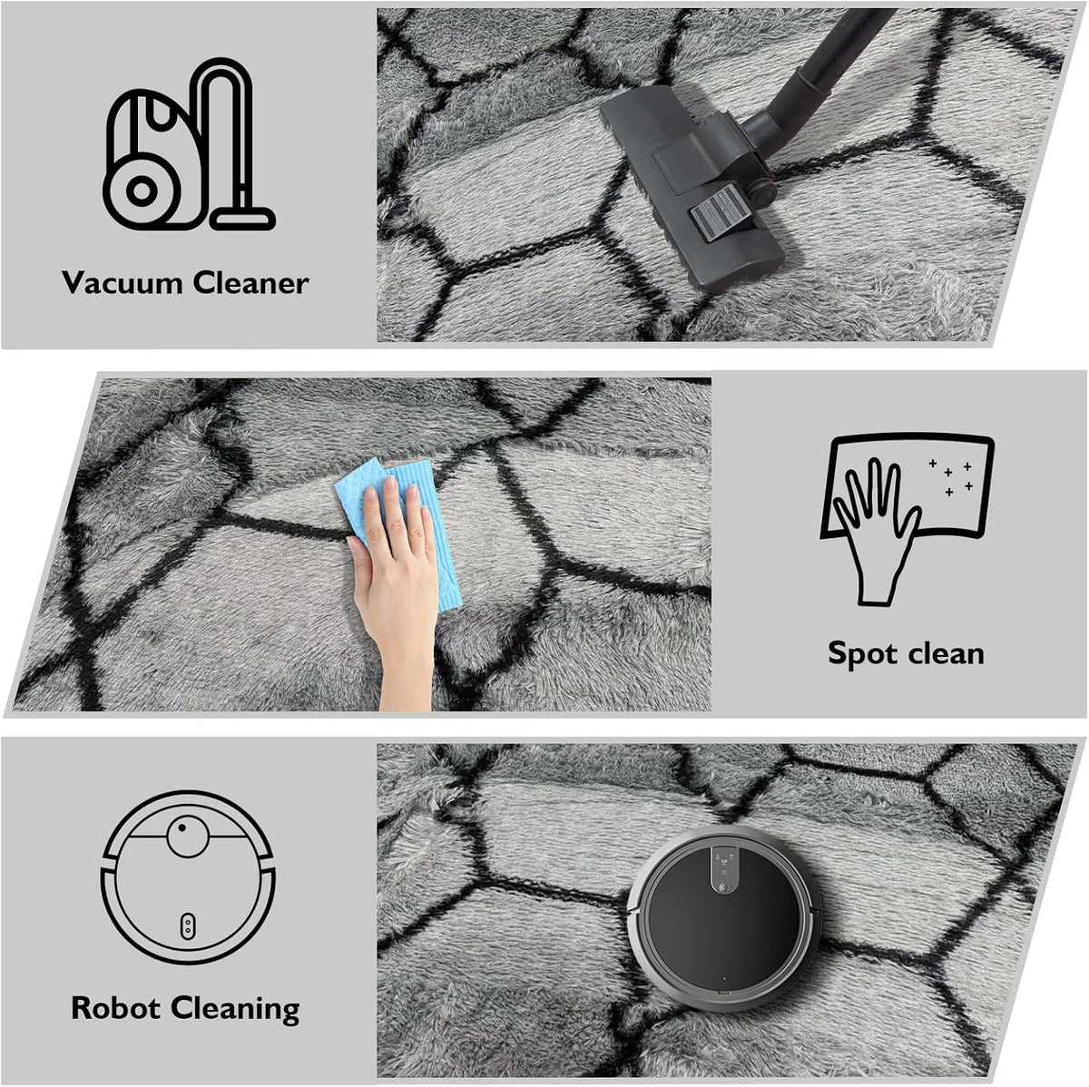 5x8 Shag Area Rug for Bedroom,Grey and Black Fluffy Rugs for Living Room