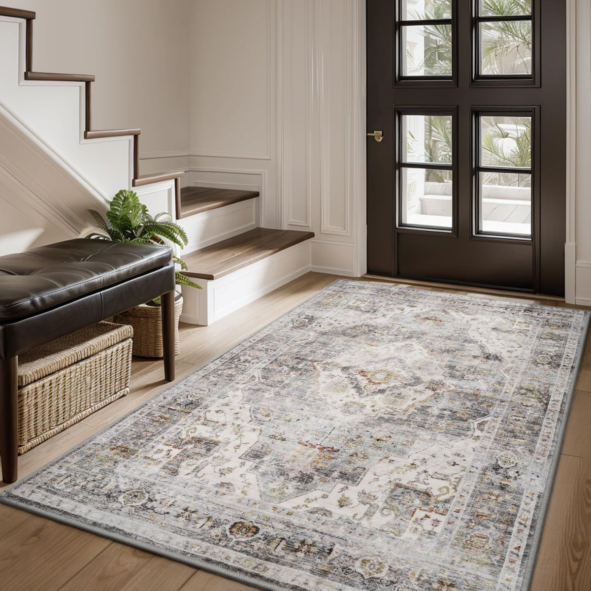 AMOAMI-Area Rug 5X7 Rugs for Living Room-Vintage Soft Beige Rugs for Bedroom-Non Slip Carpet-Machine Washable Rug for Dining Room Living Room Bedroom Office Under Table-Beige