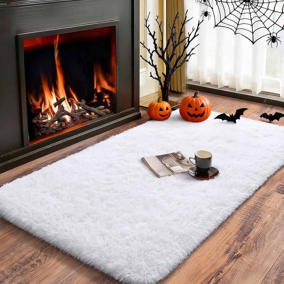 Merelax Soft Area Rug for Livingroom Bedroom, Machine Washable 4x6 Black Rugs Fluffy Shaggy Bedside Rug, Non Slip Indoor Carpet for Nursery Kids Room Home Decor Aesthetic