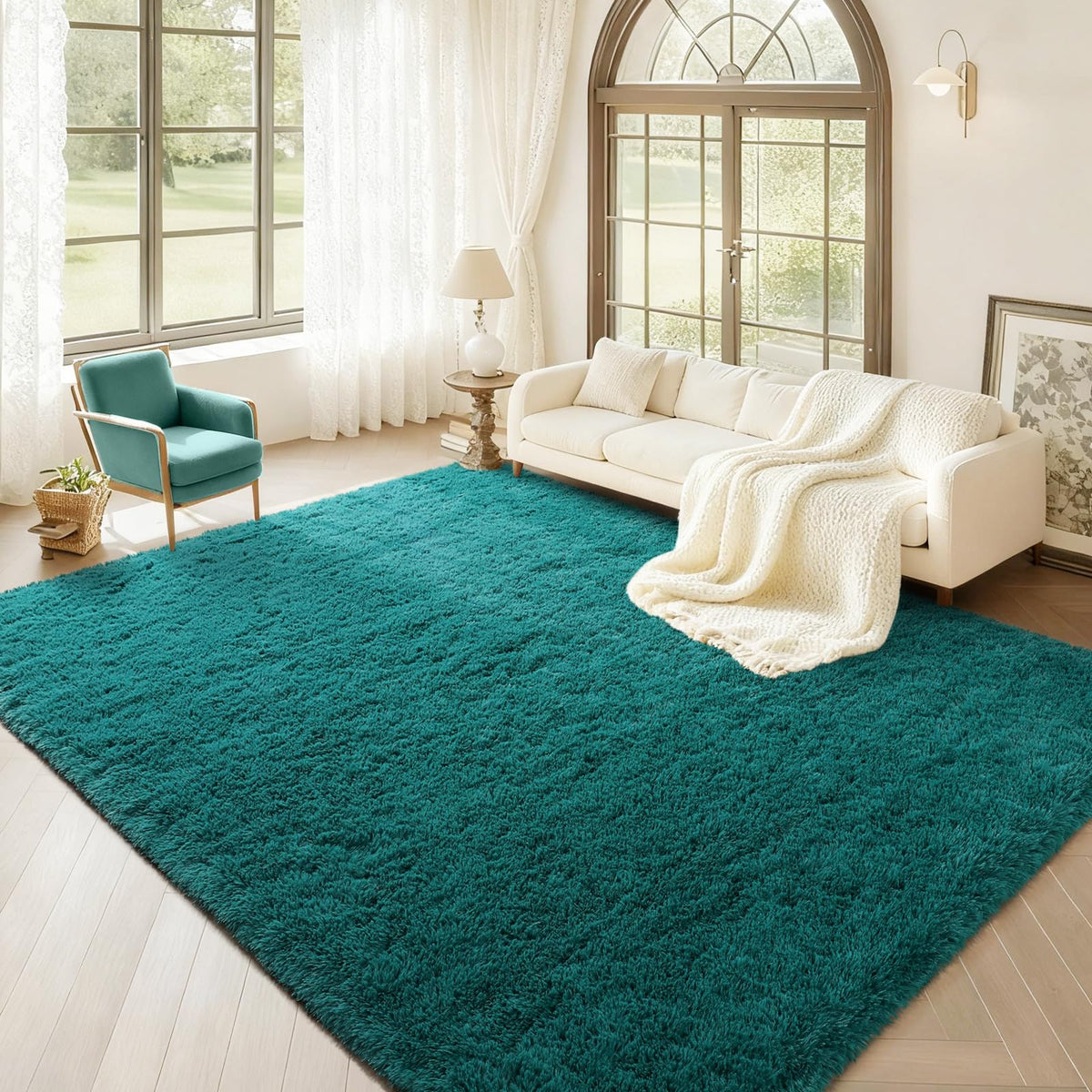 BENRON Cream White Fluffy Rugs for Living Room Bedroom 4x6, Washable