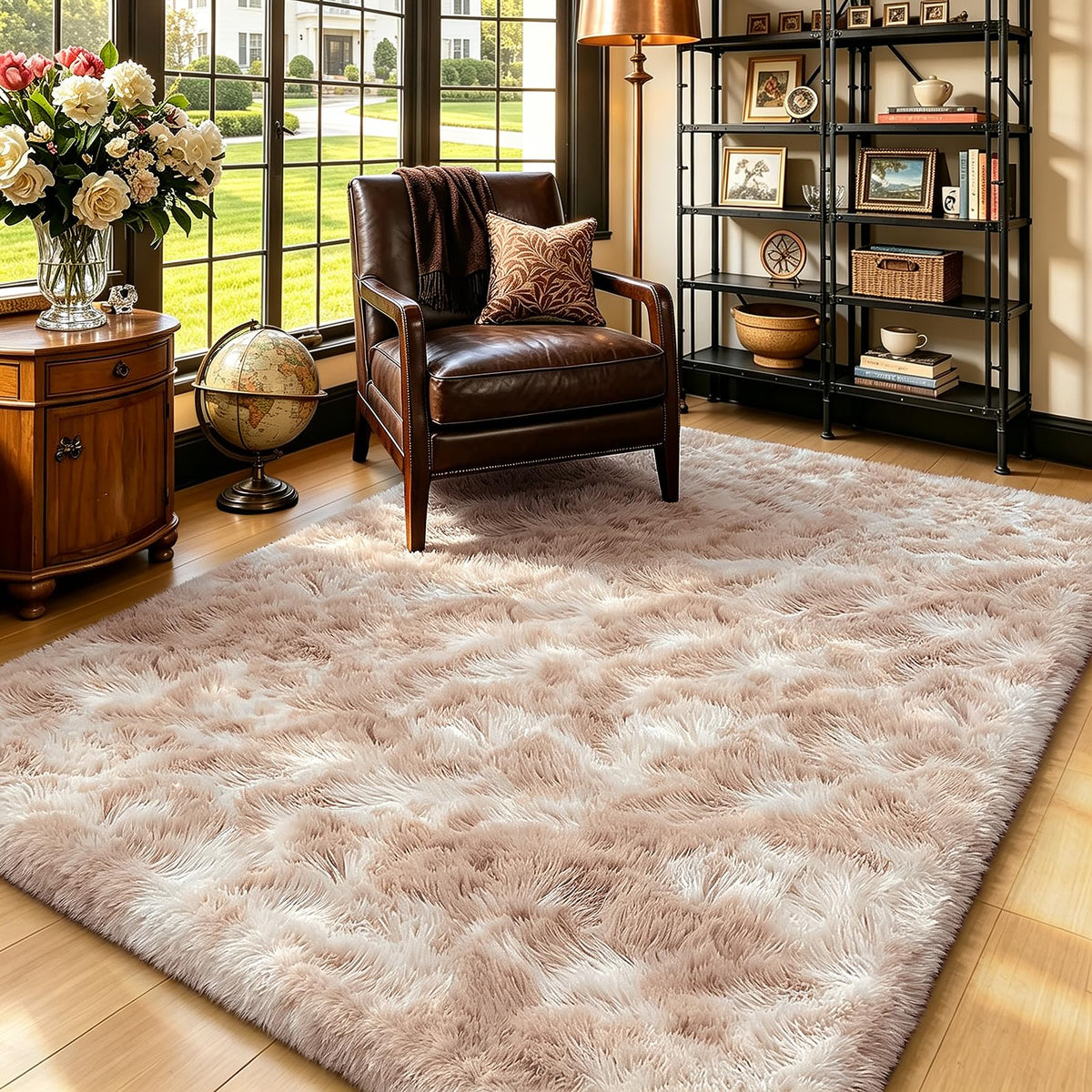 4x6 Beige Rug for Bedroom, Fluffy Shag Area Rug Small Rug Bedroom Carpet