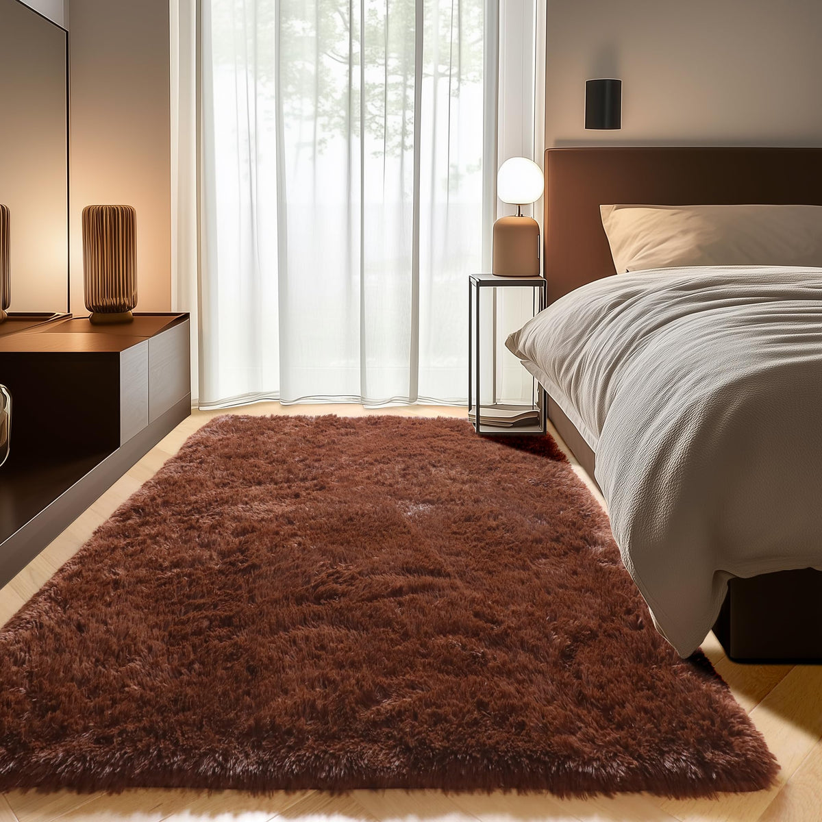 Area Rugs for Bedroom Living Room, 4x6 Fluffy Grey and Black Geometric Rug