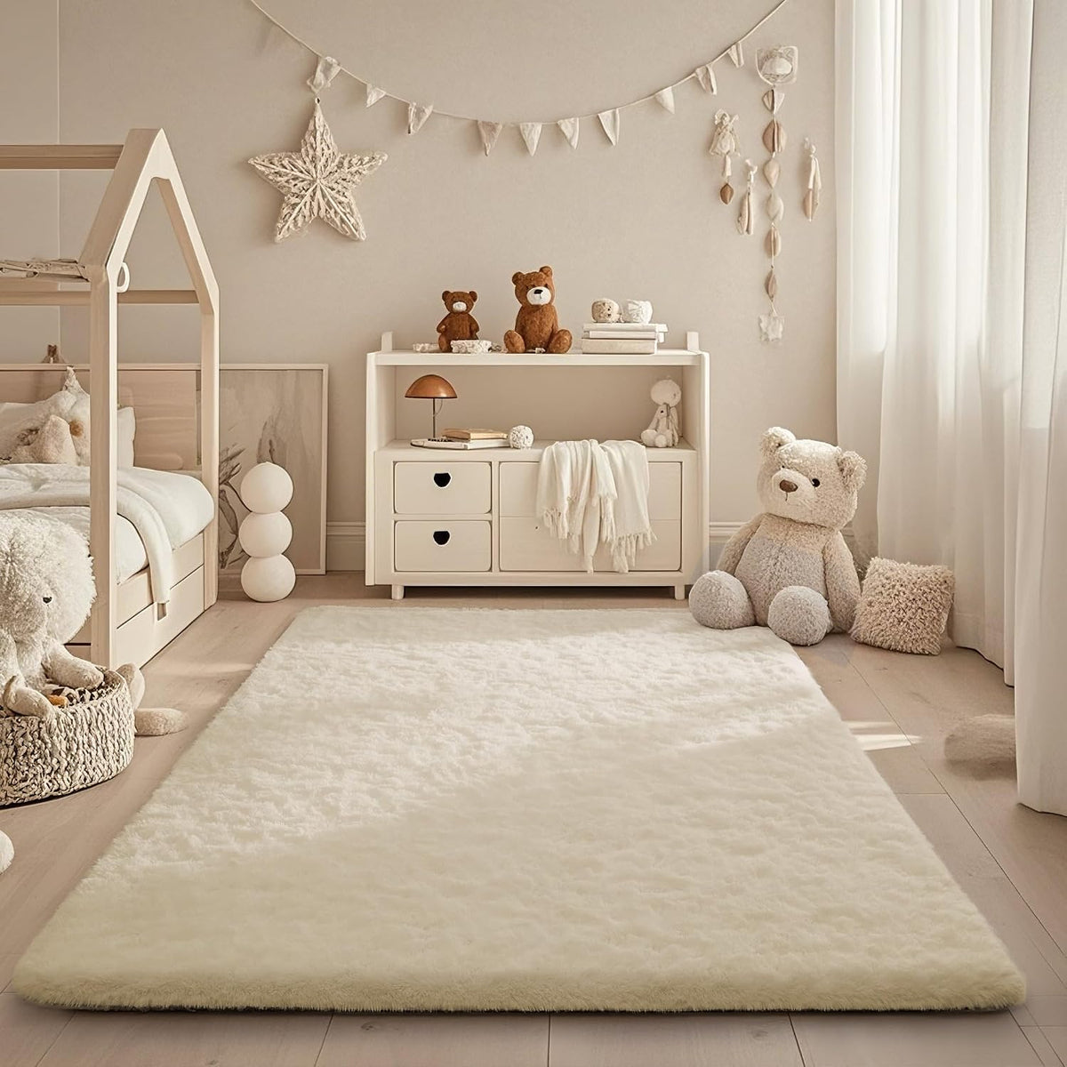 Ophanie Area Rugs for Bedroom, Christmas Upgrade Non-Slip Ivory Fluffy Soft Shag Living Room Carpet, Indoor Floor 4x6 Fuzzy Shaggy Plush Nursery Rug for Kids Dorm Decor with Over 99 pcs Pile fibers
