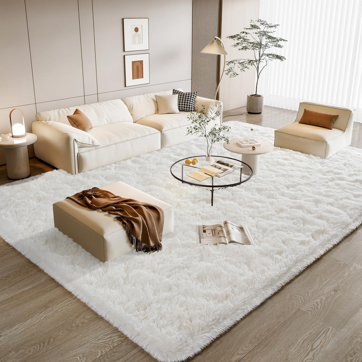BENRON Cream White Fluffy Rugs for Living Room Bedroom 4x6, Washable