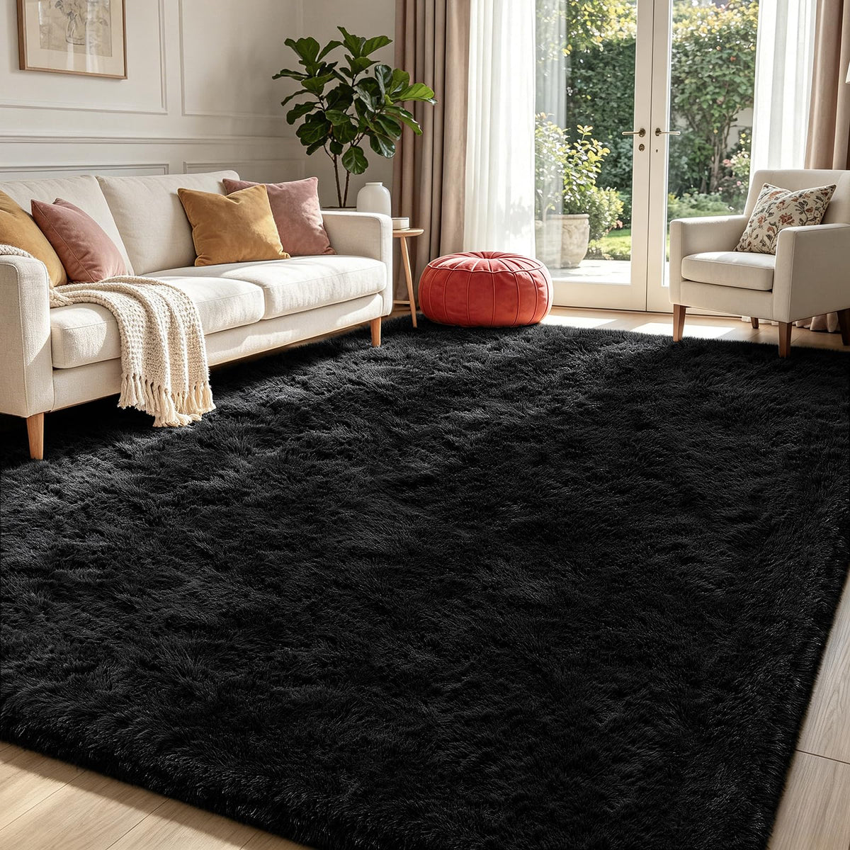 4x6 Beige Rug for Bedroom, Fluffy Shag Area Rug Small Rug Bedroom Carpet