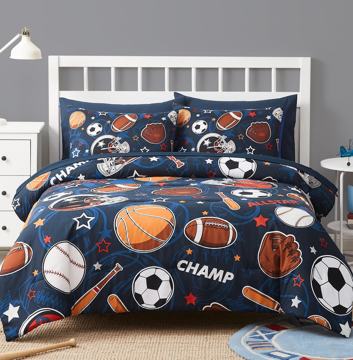 Boys Queen Size Bedding Set - 7 Pieces Space Kids Queen Comforter Set