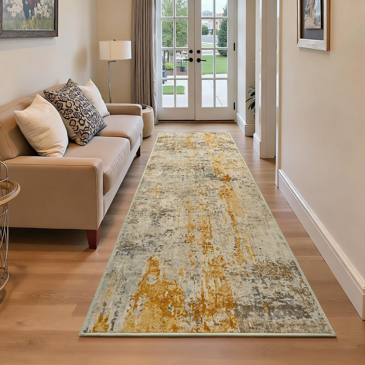 Living Room Rug 5x7 Gray Area Rug Machine Washable Boho Rug Non Slip Abstract Vintage Indoor Large Rugs for Bedroom, Classroom, College Dorm, Farmhouse, Dining Room, Kids Playroom