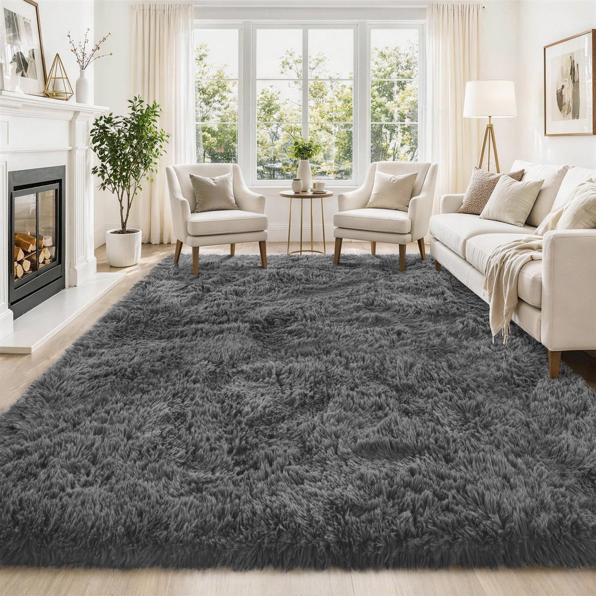 Tosuoka 4x6 Area Rugs for Bedroom, Soft Fluffy Shag Thick Black Rug