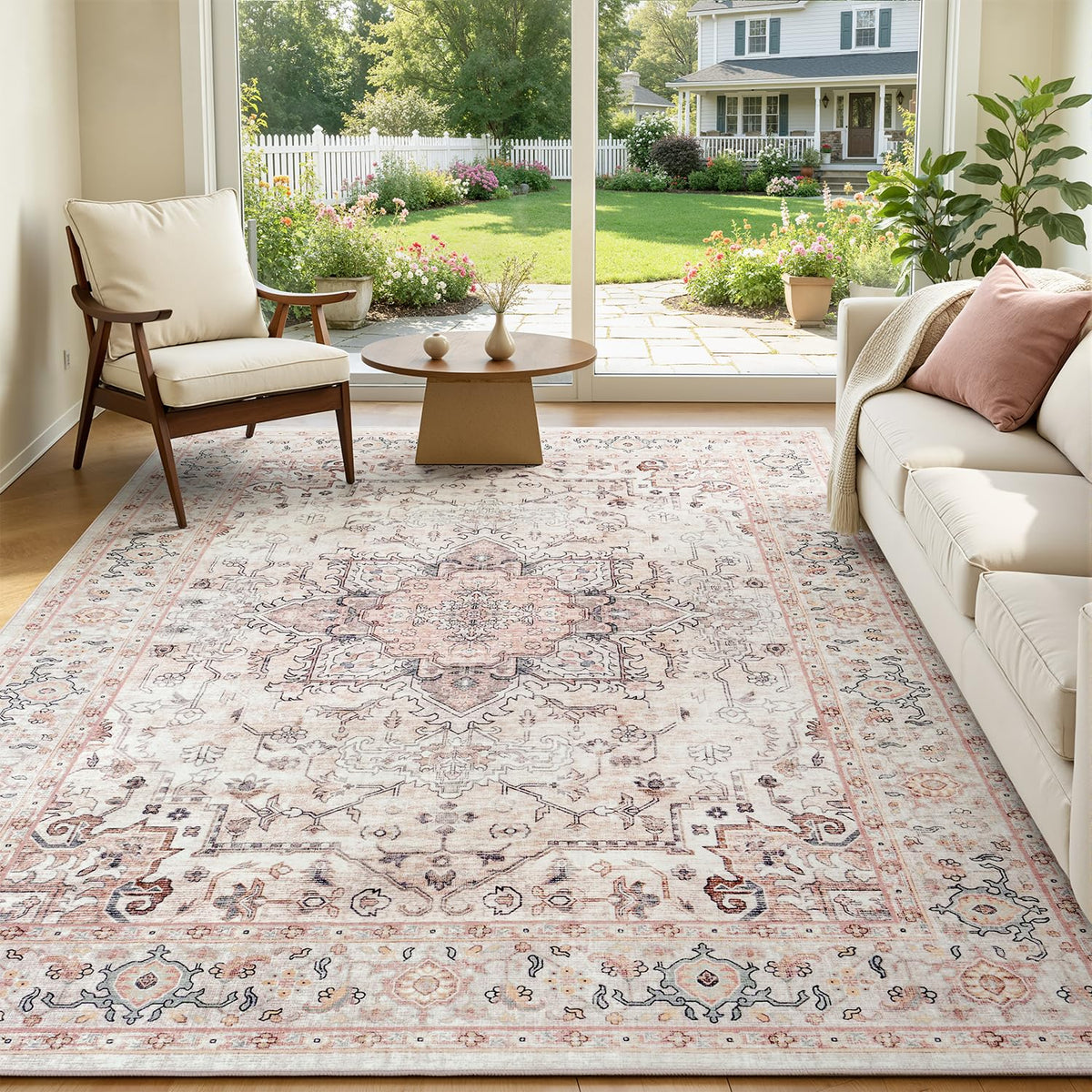Sage Green 8x10 Area Rug for Living Room, Vintage Boho Large Carpet
