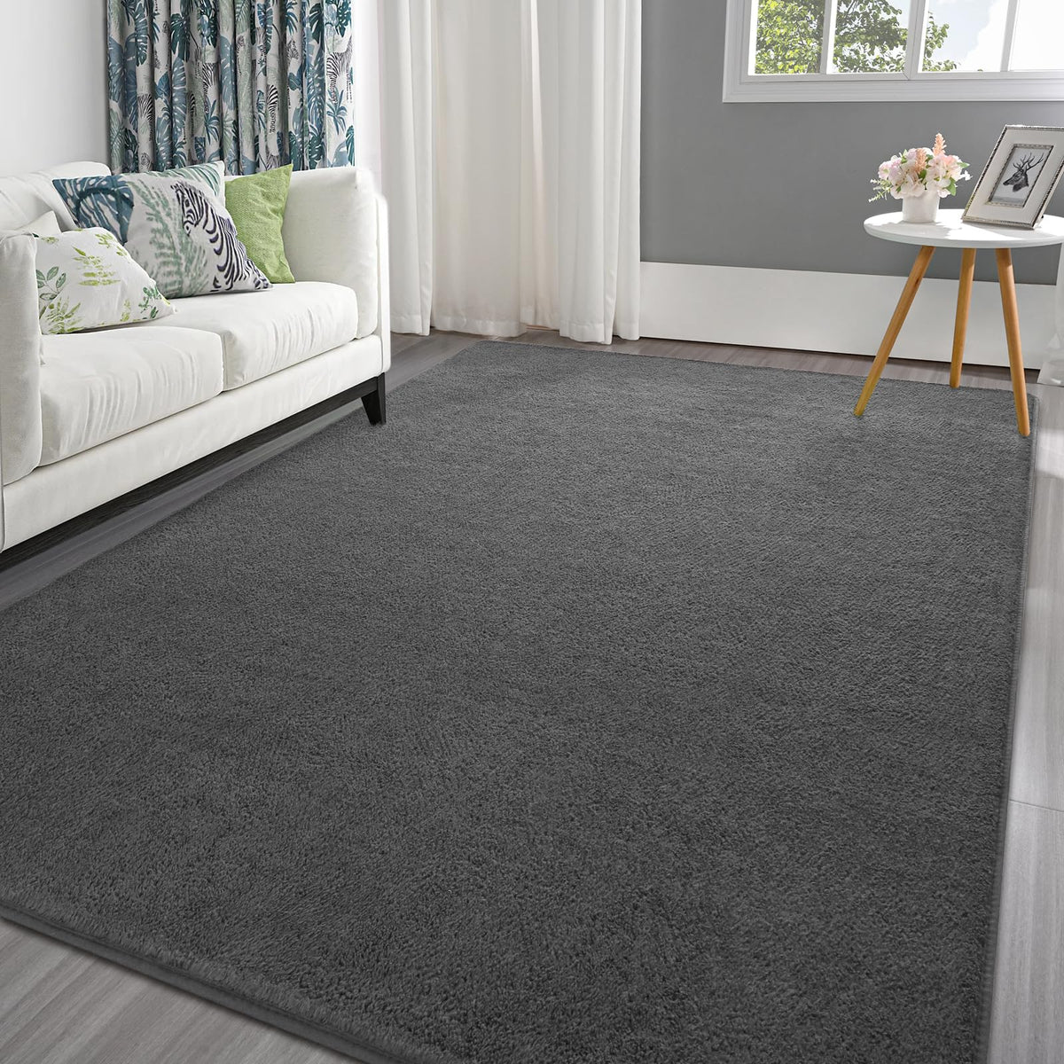 Pettop 4x6 ft Grey Area Rugs for Bedroom Living Room, Washable Memory Foam Indoor Carpet, Modern Aesthetic Minimalist Non Slip Soft Comfy Carpet for Boys Girls Dorm Home Decor