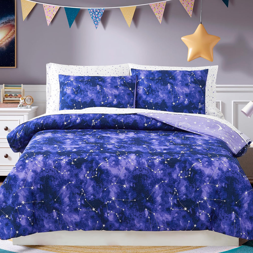 Twin Comforter Set for Boys-5 Pieces Ball Glow in the Dark Bedding Set