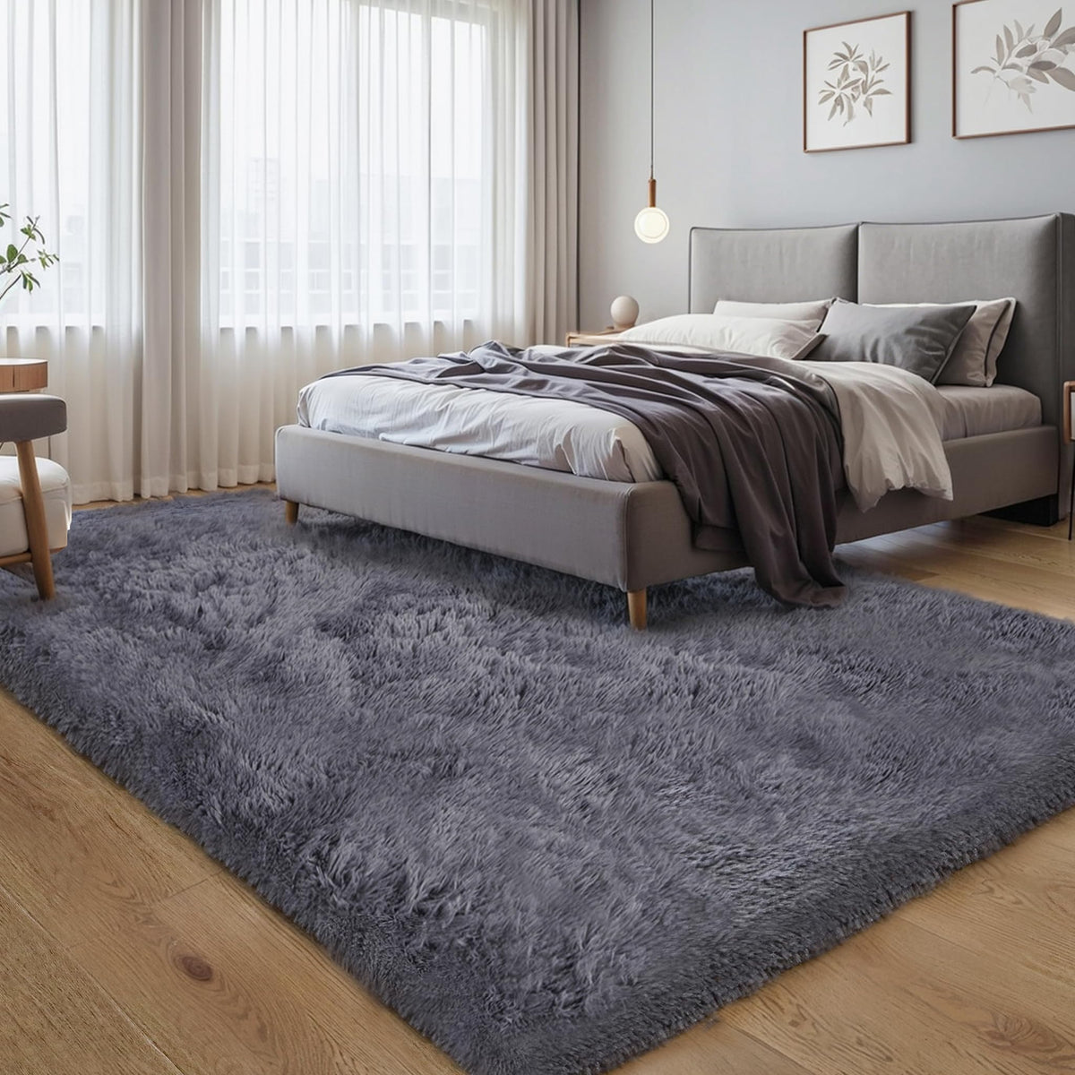 4x6 Light Grey Fluffy Shag Rug for Bedroom, Plush Washable Carpet