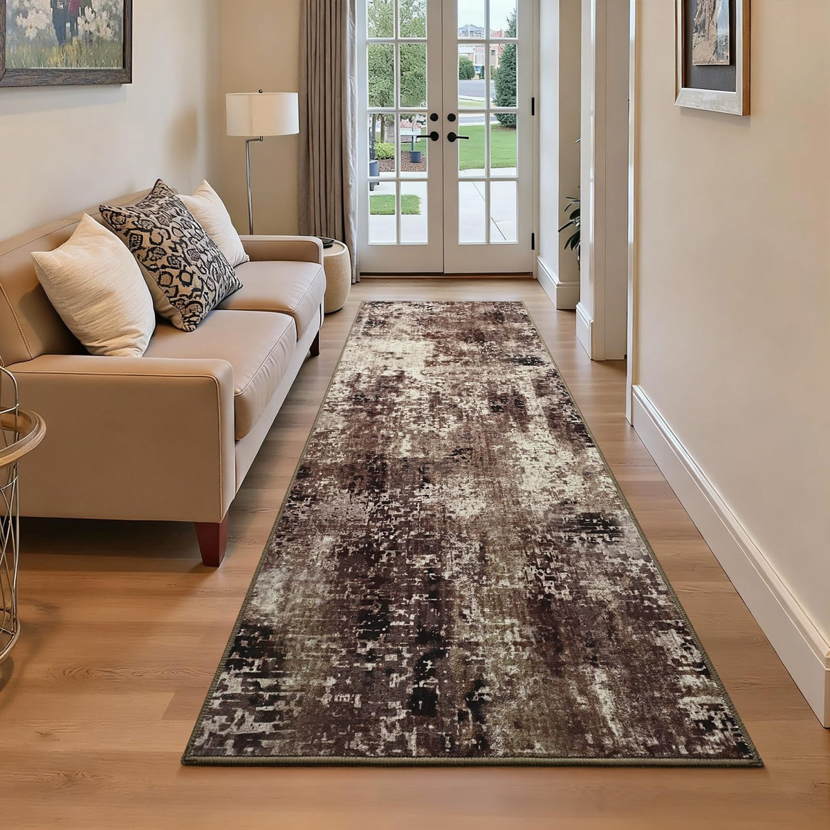 Living Room Rug 5x7 Gray Area Rug Machine Washable Boho Rug Non Slip Abstract Vintage Indoor Large Rugs for Bedroom, Classroom, College Dorm, Farmhouse, Dining Room, Kids Playroom