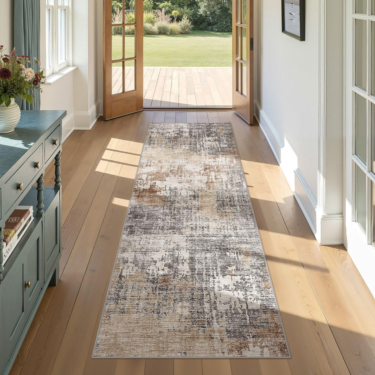 DMOYEST Area Rug Living Room Rugs 5x7 Washable Abstract Beige Blue Carpet
