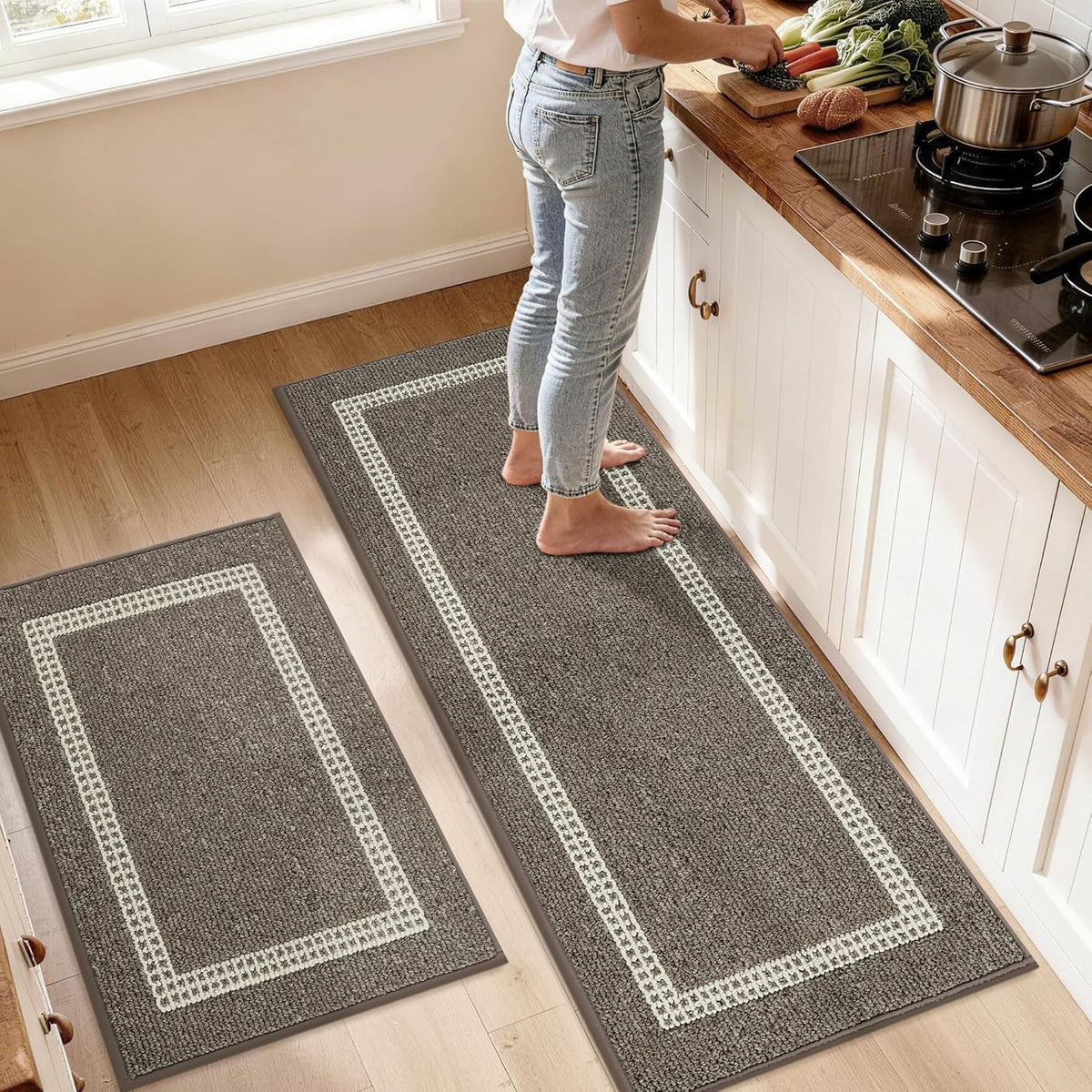 COSY HOMEER 48x20Inch/30X20Inch Kitchen Rug Mats,Grey