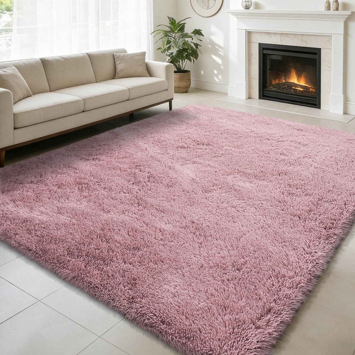5x8 Shag Area Rug for Bedroom,Grey and Black Fluffy Rugs for Living Room
