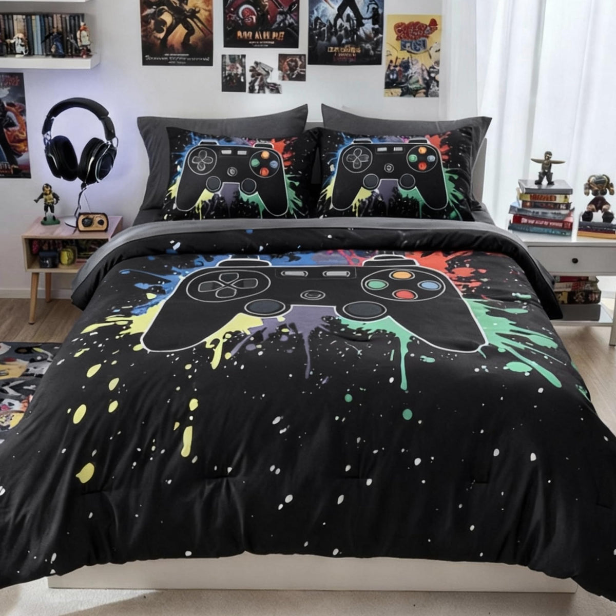 Boys Queen Size Bedding Set - 7 Pieces Space Kids Queen Comforter Set