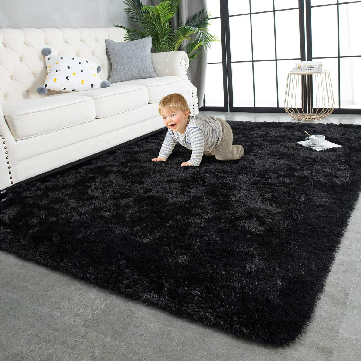TWINNIS Super Soft Shaggy Rugs Fluffy Carpets, 4x5.9 Feet, Indoor Modern Plush Area Rugs for Living Room Bedroom Kids Room Nursery Home Decor, Upgrade Anti-Skid Rectangular Fuzzy Rug, Grey