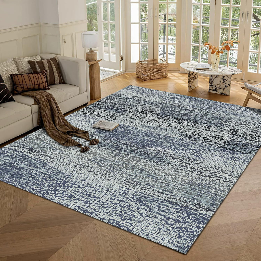 RUGSURE Washable Area Rug - 1/6 Thick - Stain & Water Resistant Non-Slip - Resistant Rug for Living Room, Bedroom, Nursery, Pet & Child Friendly, Vintage Charm Area Rugs (Grey+LightTeal, 3' x 5 ')