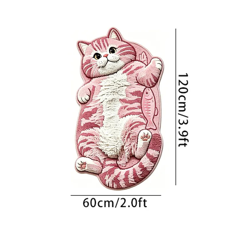 Adorable Lazy Cat Shaped Rug, Creative Cartoon Home Decor, Soft Comfortable Mat for Sofa, Coffee Table, Living Room, Bathroom, Boho Washable Rug