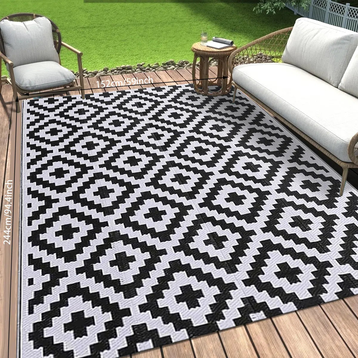 Geometric Pattern Waterproof Double-Sided Outdoor Rug, Outside Rug, 1 Count Modern Checkered Area Rug for RV, Terrace, Backyard, Deck, Beach and Camping Patio Rug #GLOBAL PICKS