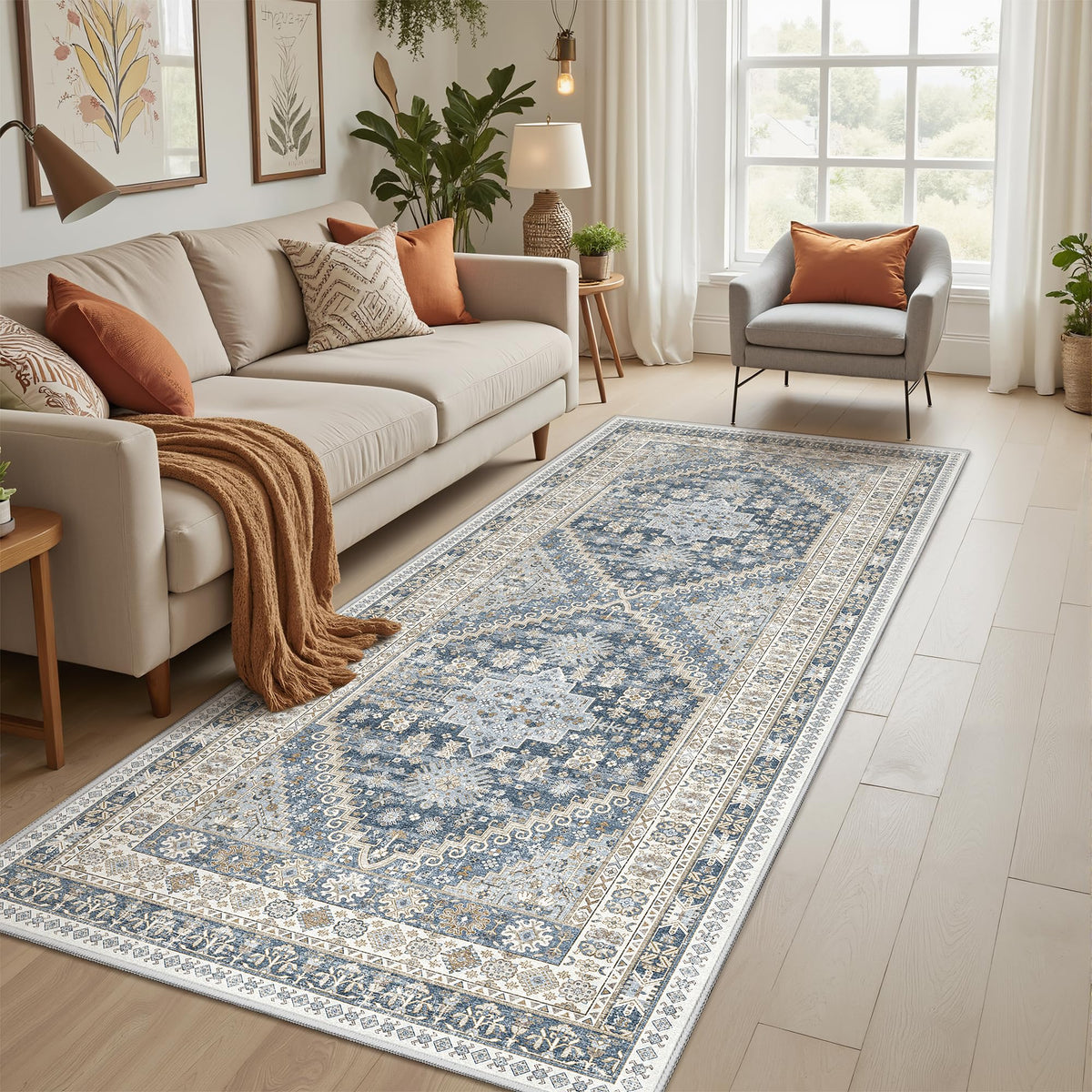 4x6 Area Rugs for Living Room, Non Slip Rugs for Bedroom, Beige