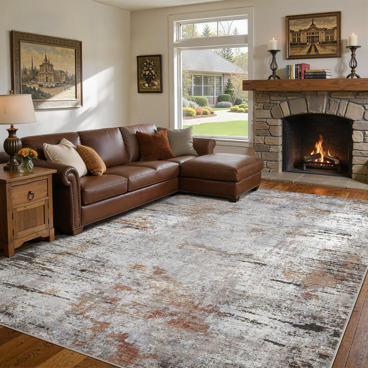 DMOYEST Area Rug Living Room Rugs 5x7 Washable Abstract Beige Blue Carpet