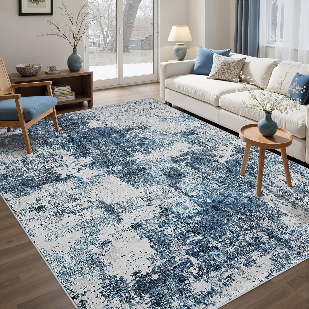 Tosuoka 5x7 Area Rugs for Living Room Abstract Washable Black Rug