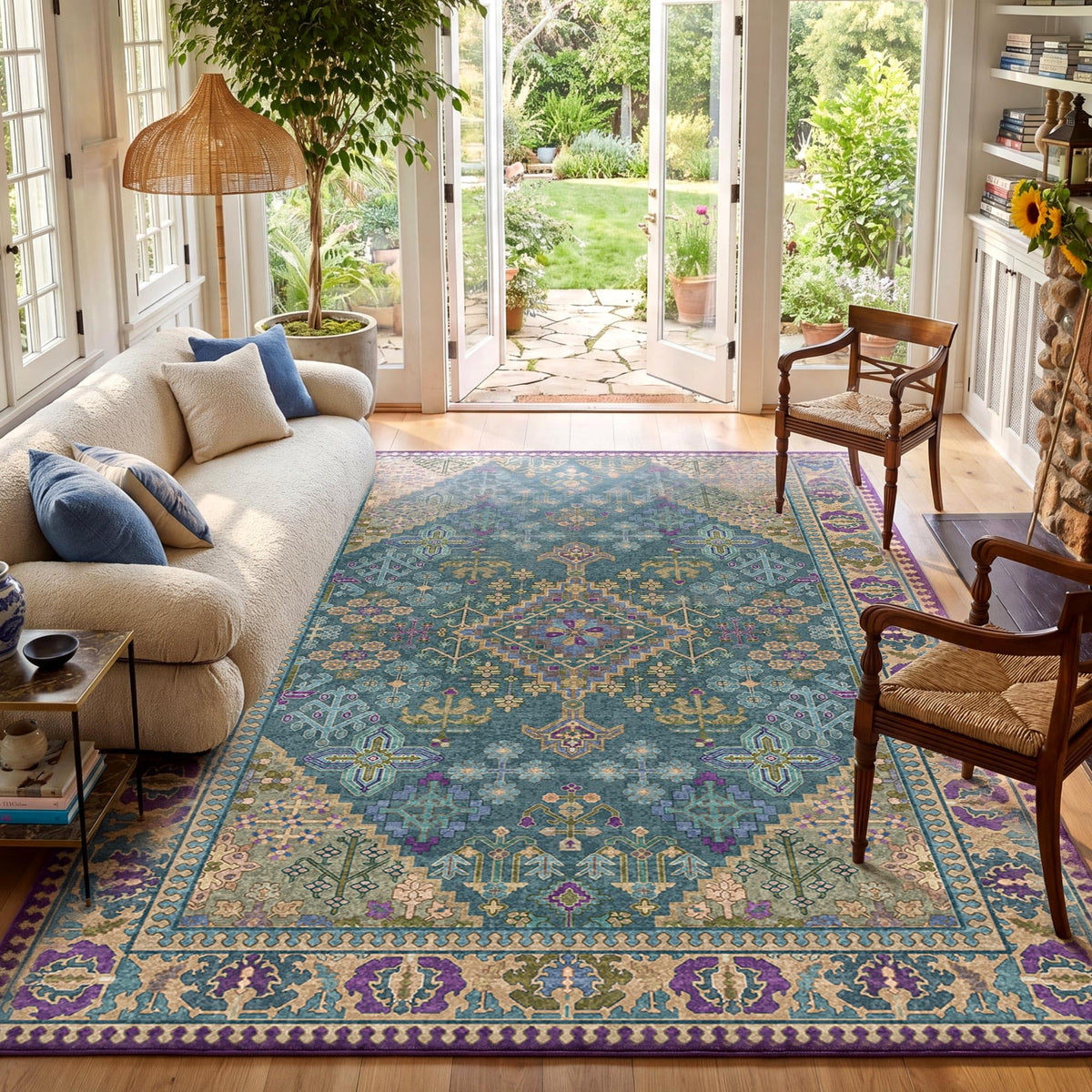 Kokia 9x12 Washable Area Rugs Maroon with Vintage Orient Design, Soft Rug for Living Room or Bedroom, Non-Slip Low Pile Stain Resistance Features, Distressed Medallion Pattern
