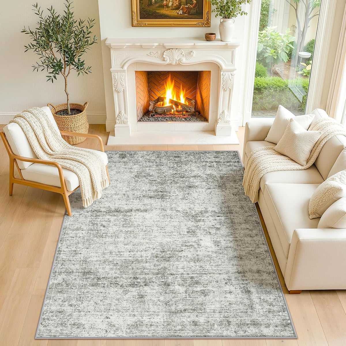 LIVELYGLOW 5x7 Washable Abstract Area Rug, Small Indoor Bedroom Dorm Rug