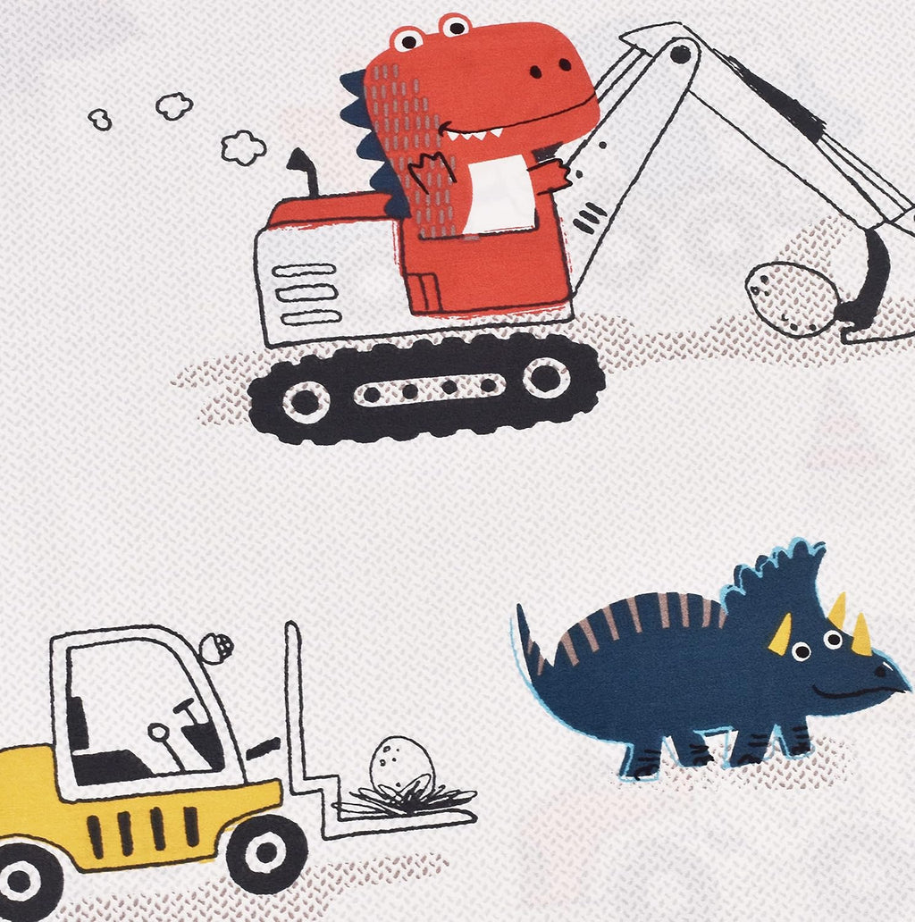 J-pinno Dinosaur Construction Work Digger Cars Vehicle Cute Cozy Fun Full Sheet Set for Kids Girls Children 100% Cotton Flat Sheet + Fitted Sheet + Piillowcase Bedding Set (Dinosaur, Full)