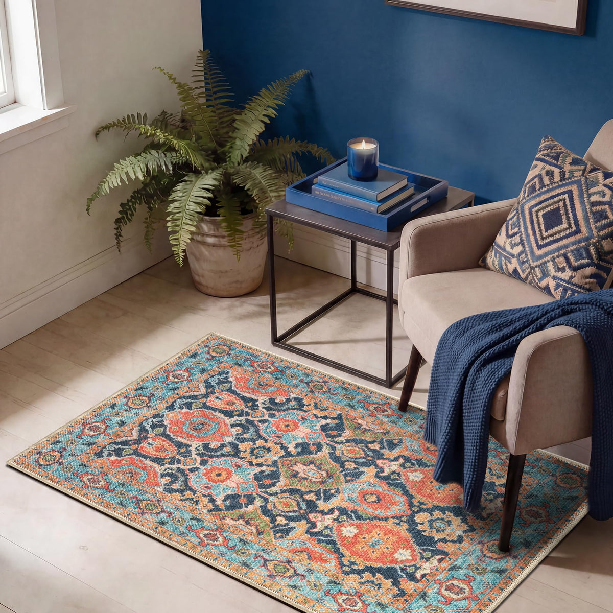Keen Home Design Vintage Washable Entryway Rug, Non-Slip Low Pile, 3x5
