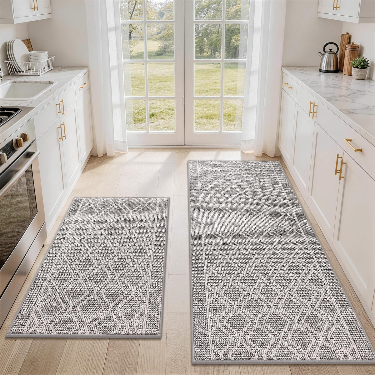 COSY HOMEER 48x20Inch/30X20Inch Kitchen Rug Mats,Grey